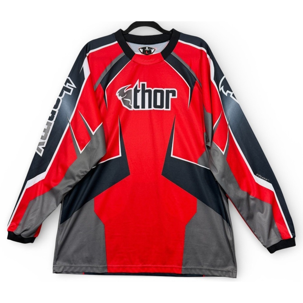 Thor Motocross Jersey Mens L Red Black Phase 3.0 Long Sleeve Y2K Dirt Bike 1260